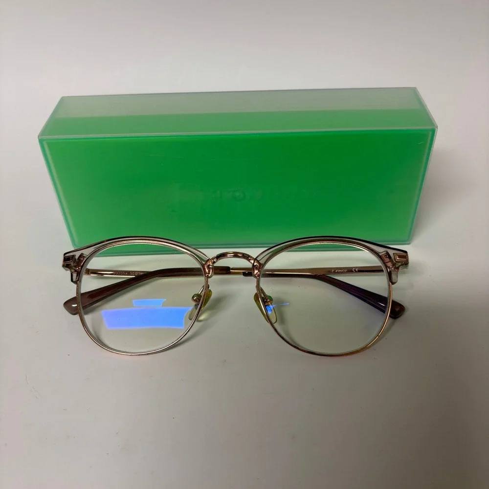 Firmoo S3555X Women Rose Gold Pink Browline Glasses Eyewear NWOT SEE DESC